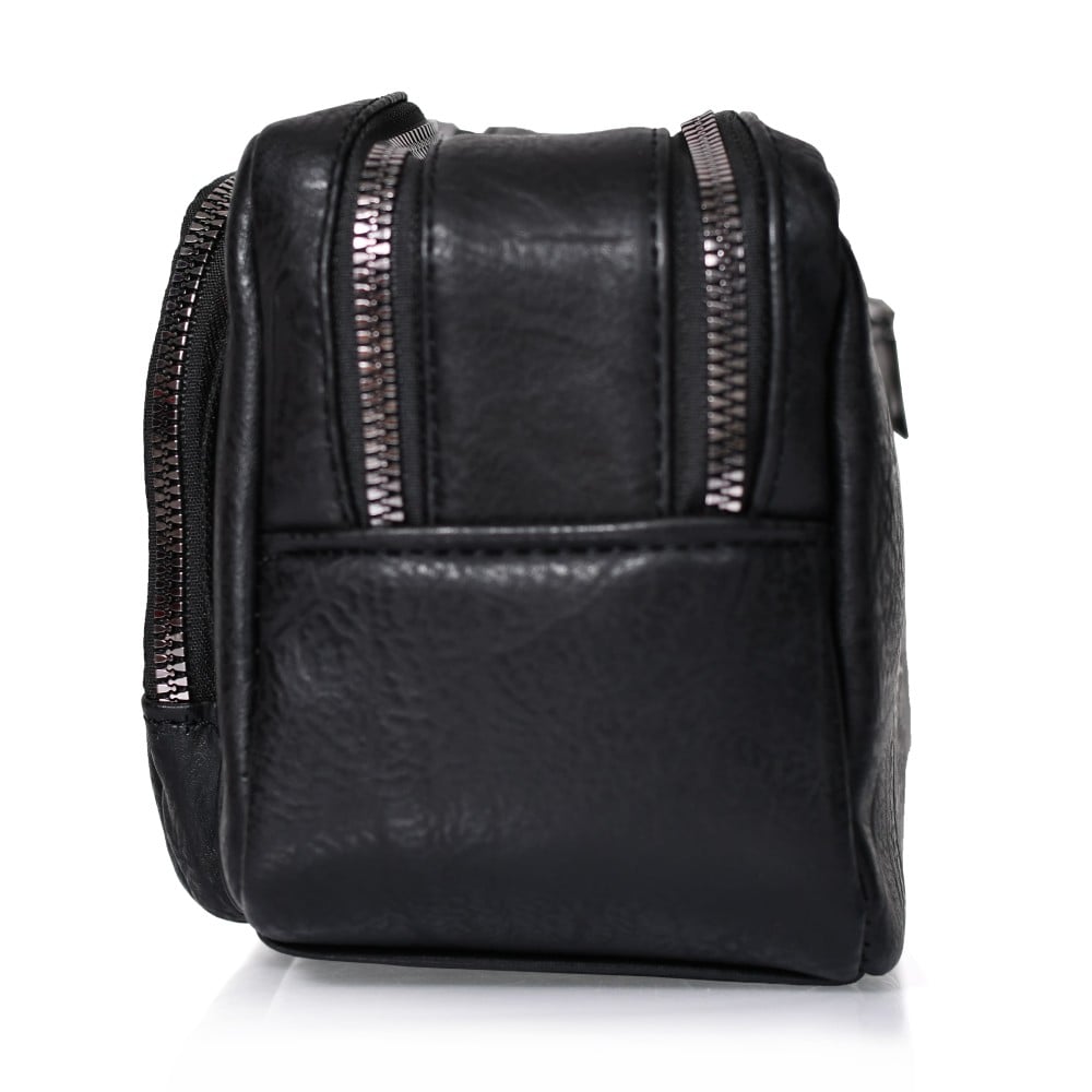 شنطة يد جلد بمقبض معصم مع فتحة داخلية للنقود والبطاقات و الاكسسورات أسود