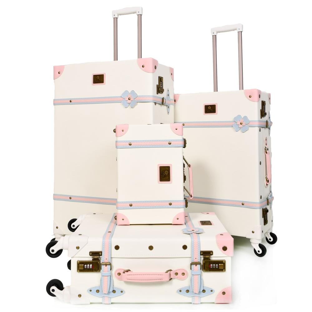 مورانو طقم شنط سفر كلاسيك جلد بلكامل اربع قطع وردي و ابيض