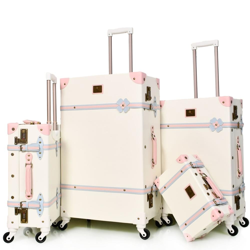 مورانو طقم شنط سفر كلاسيك جلد بلكامل اربع قطع وردي و ابيض