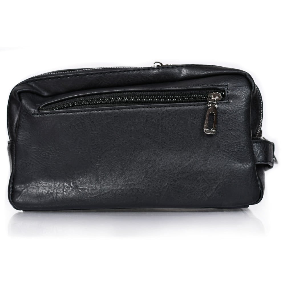 شنطة يد جلد بمقبض معصم مع فتحة داخلية للنقود والبطاقات و الاكسسورات أسود