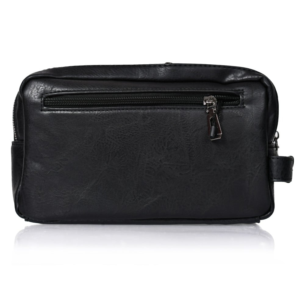 شنطة يد جلد بمقبض معصم مع فتحة داخلية للنقود والبطاقات و الاكسسورات أسود