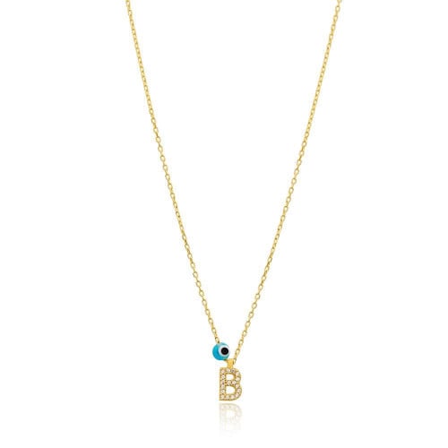 قلادة جذابة وبراقة بلمعة الذهب مزينة بحرف B والخرزة الزرقاء -من مجموعة نفيس هدايا مجوهرات هدية نسائية فاخرة B 6784