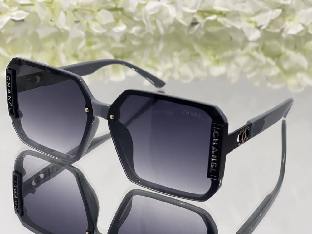 Chanel sunglasses with gray and black square frames and transparent black  lenses - BELORN