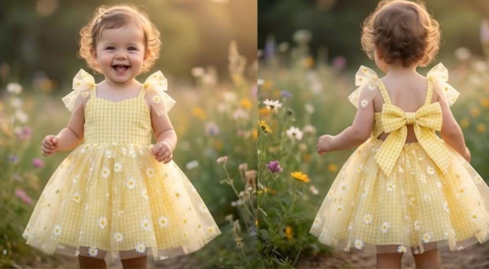 فستان اصفر فاتح للاطفال