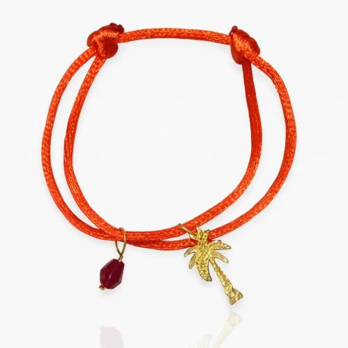 اسوارة خيط ساتان مع تشارم النخلة الذهبي و كريستال أحمر