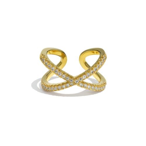 خاتم الاكس مطلي ذهب وكريستالات الزركون