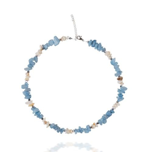 عقد تشوكر حجر طبيعي زمرد أزرق | Natural aquamarine stone choker