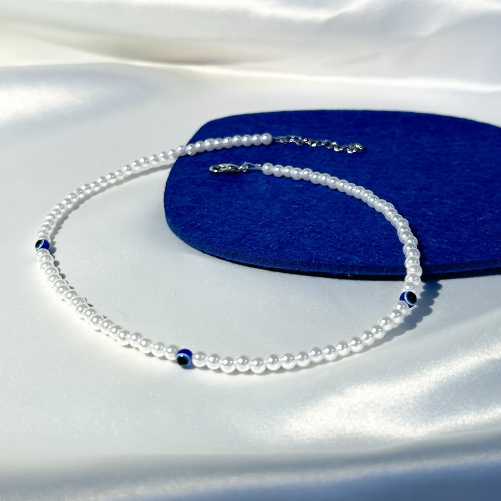 سلسال تشوكر لولو مع عين زرقاء | Pearl choker with blue eyes