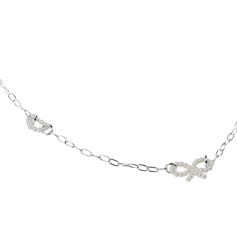 سلسال فضي مع فيونكة باللولو | Silver necklace with coquette charms