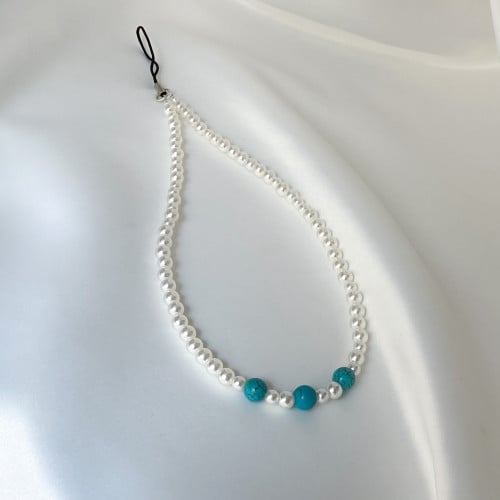 سلسلة جوال لولو مع تركواز | Pearl and turquoise phone strap