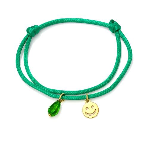 اسوارة خيط ساتان مع تشارم سمايلي و كريستال اخضر