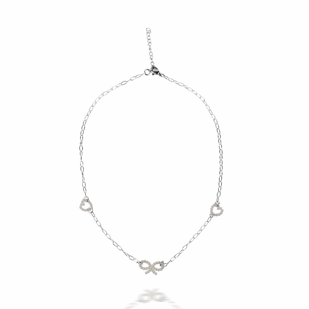 سلسال فضي مع فيونكة باللولو | Silver necklace with coquette charms