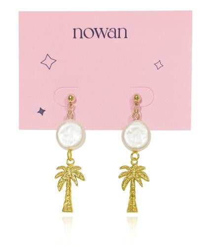 أقراط اللولو مع تشارم النخلة، ذهبي ضد الصدأ