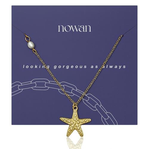 عقد نجمة البحر مع اللولو الزراعي ذهبي ضد الصدأ