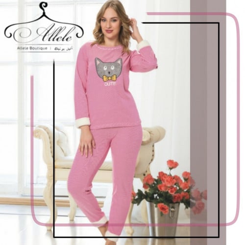 بيجامة نسائية جودة عالية ، مقاس كبير ، قطعتين ، اللون الوردي