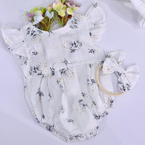 فستان رومبير اسباني انيق مشجر مع ربطة مطاط لطيفة من عمر 3-6 شهور