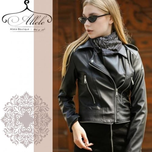 جاكيت جلدي نسائي ، أناقة وجودة عالية ، لون أسود