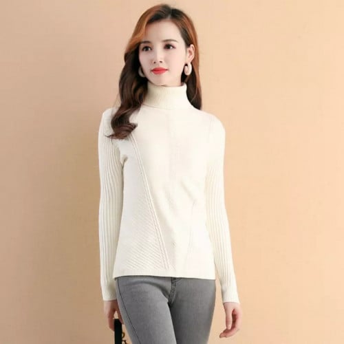 بلوفر  صوفي نسائي بتصميم مخطط ، لون أبيض