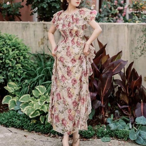 فستان نسائي أنيق بأكمام مفتوحة ، تصميم كوري ونمط مورد