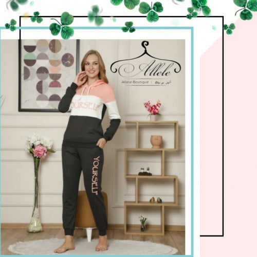 بيجامة سبورت بتصميم غطاء الرأس ، مريحة وعملية ، لون وردي