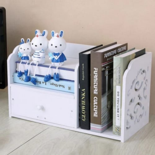 رف تخزين للتنظيم مع وحدة أدراج صغيرة ، لون أبيض