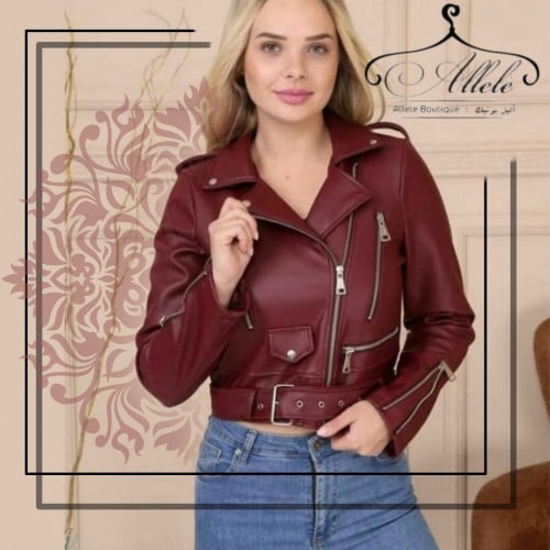 جاكيت جلدي نسائي ، أناقة وجودة عالية ، لون عودي
