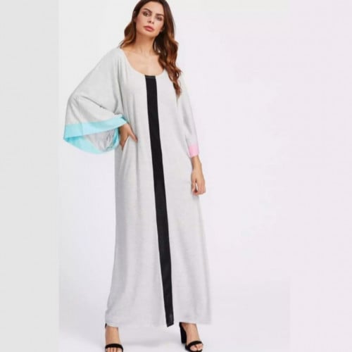 فستان نسائي طويل بأكمام عريضة ، لون رمادي