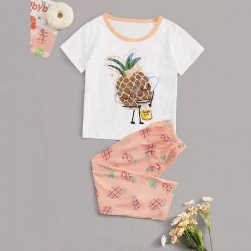 بيجامة بناتي بتصميم الأنناس ، لون خربزي