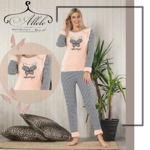 بيجامة نسائية جودة عالية ، مقاس كبير ، قطعتين ، اللون الخربزي