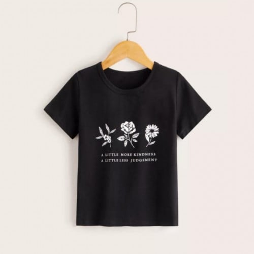 تيشيرت ولادي بطباعة رسوم فنية وعبارة , لون أسود