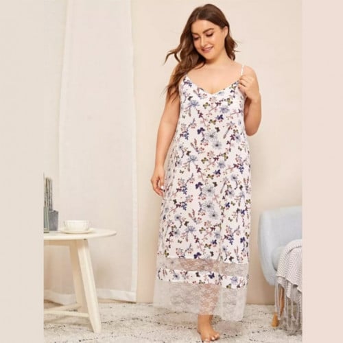 فستان ليلي نسائي بتصميم دانتيل متباين ومزهر مقاس كبير ، متعدد الألوان