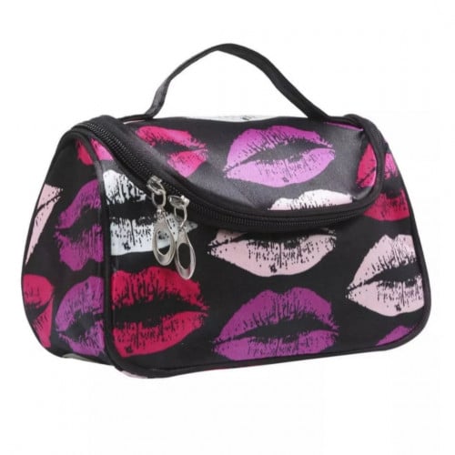 شنطة مكياج بتصميم مرح ، لون أسود