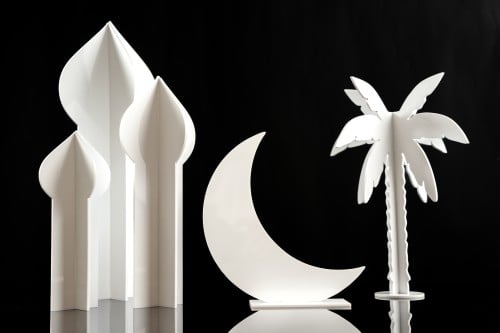 مجموعة زينة الطاولة الرمضانية باللون الأبيض