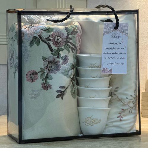 بوكس طقم سجاده+جلال مرد مطرز+فناجين