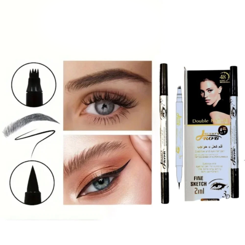قلم حواجب يرسم شعرة شعره لـون بني زائد ايلاينر اسود من دروب
