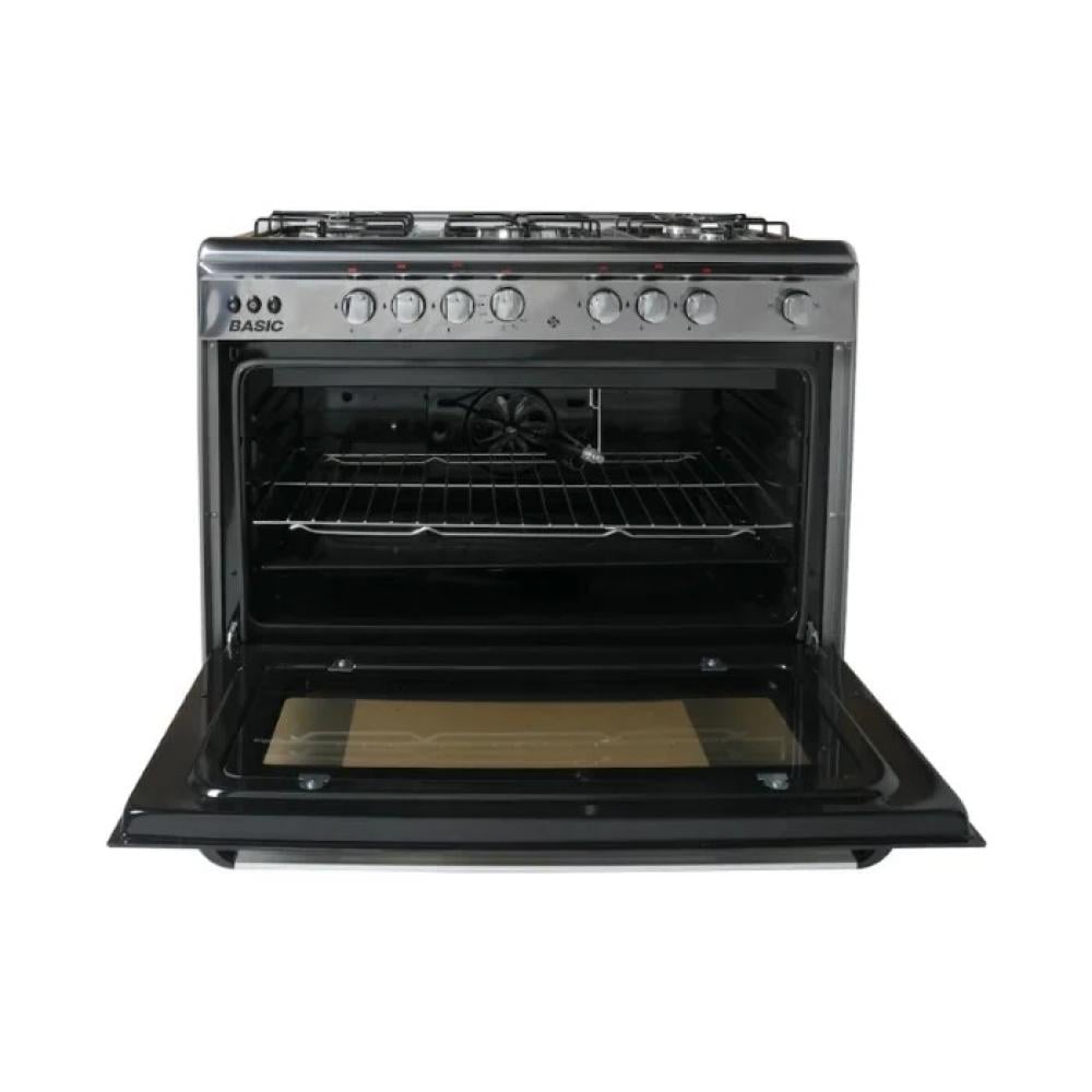 فرن غاز بيسك 5 عيون، أمان كامل، 90×60 سم – ستيل (BO-R9060)