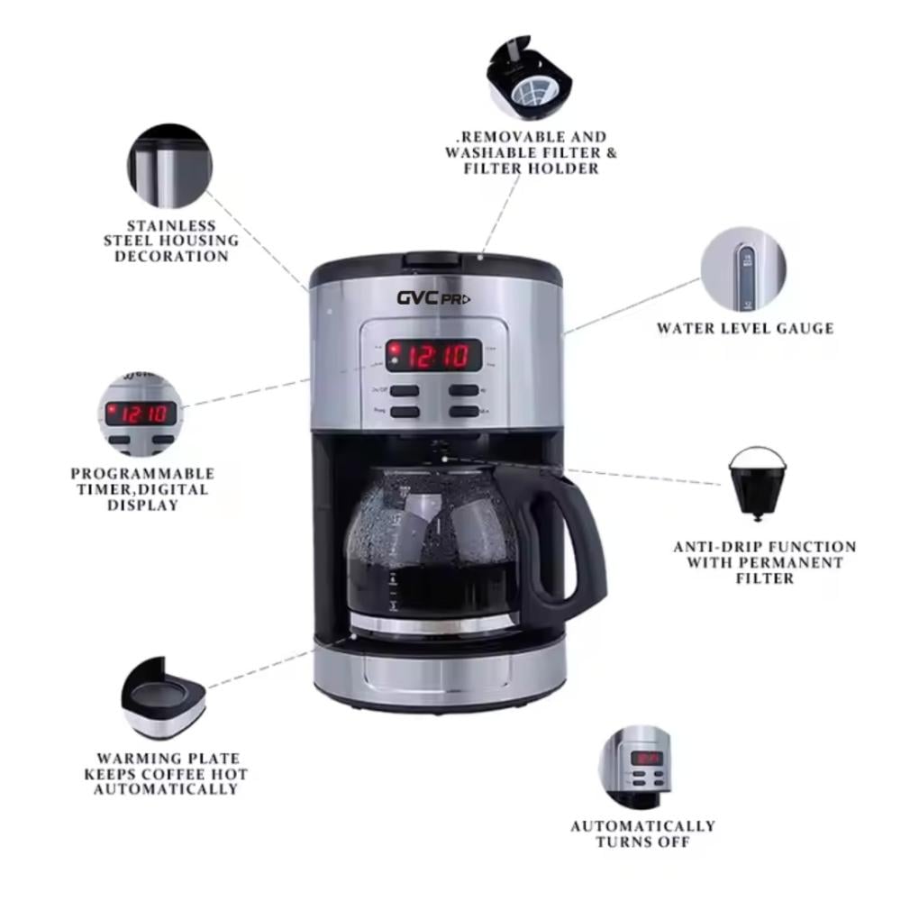 مكينة قهوة أمريكية رقمية GVC PRO – 1000 واط – سعة 1.5 لتر – شاشة ديجيتال – موديل GVCM-1810