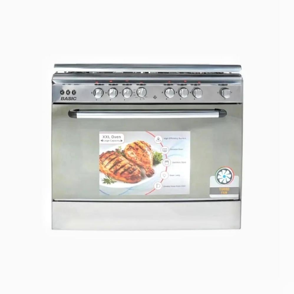 فرن غاز بيسك 5 عيون، أمان كامل، 90×60 سم – ستيل (BO-R9060)