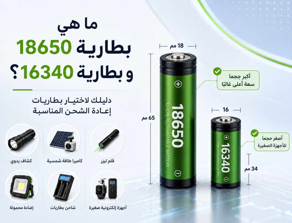 ما هي بطارية 18650 و16340 ودليل بطاريات إعادة الشحن للأجهزة الإلكتروني