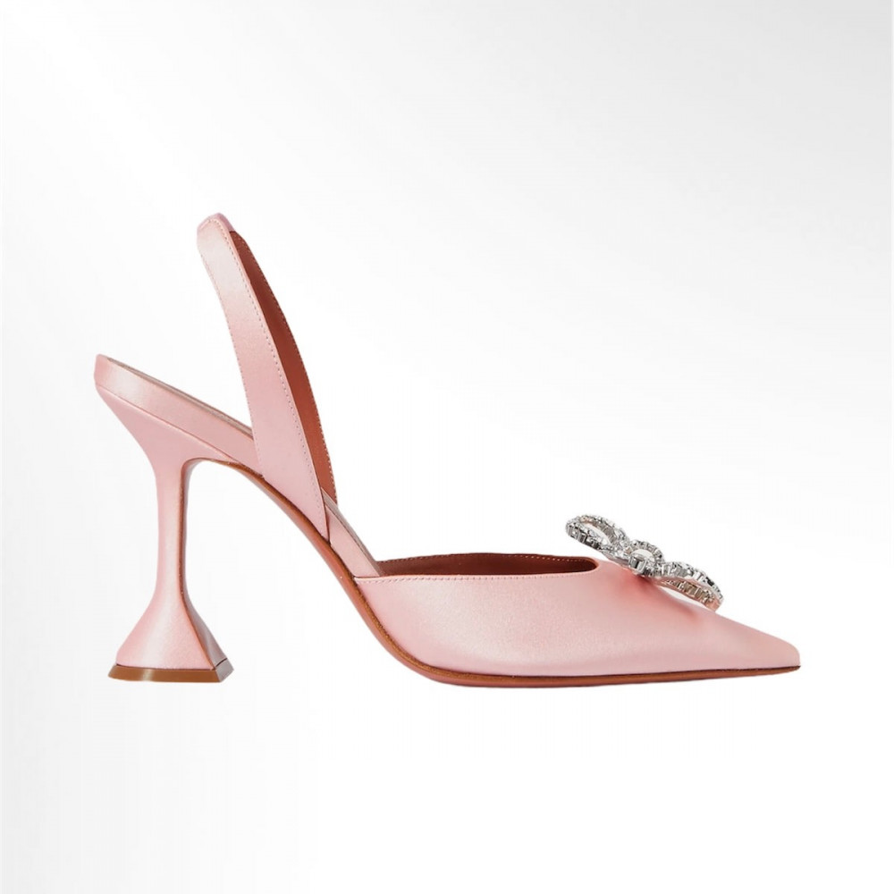 AMINA MUADDI ROSIE SATIN SLINGBACK PUMPS (BABY PINK) - lavande
