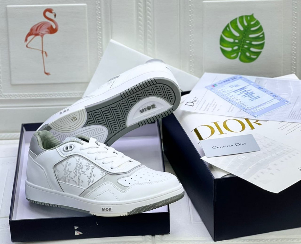 B27 LOW TOP SNEAKER White and Gray Smooth Calfskin with White Dior Oblique Galaxy Leather lavande