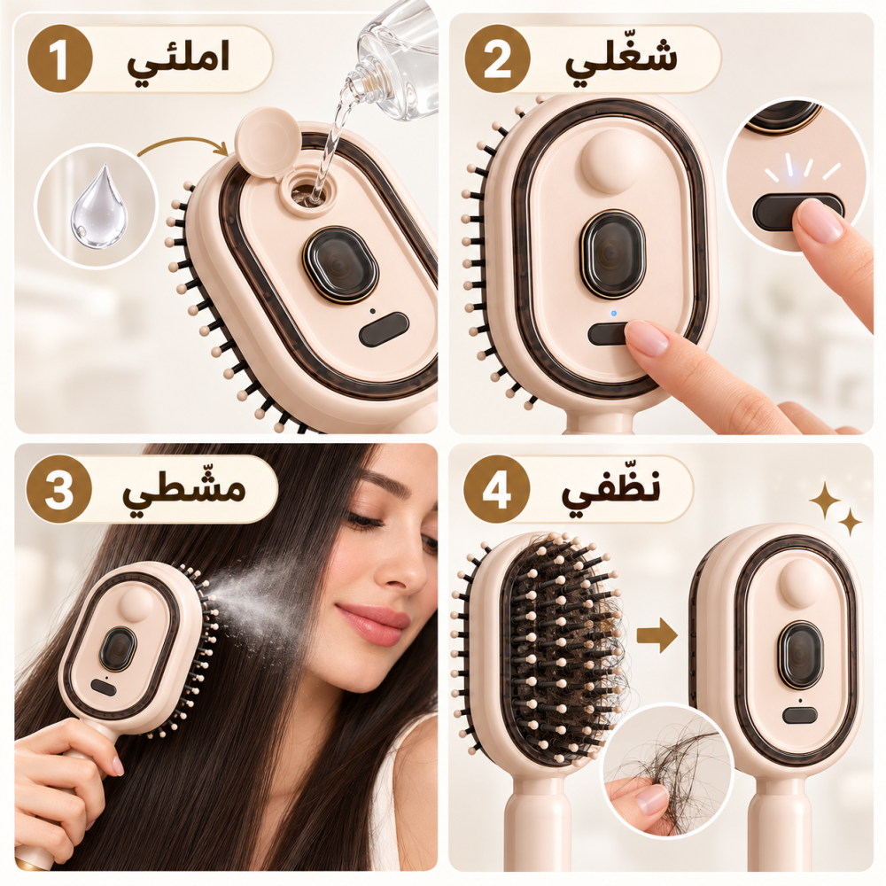 تفاصيل مشط الشعر الكهربائي برذاذ خفيف وأسنان قابلة للسحب