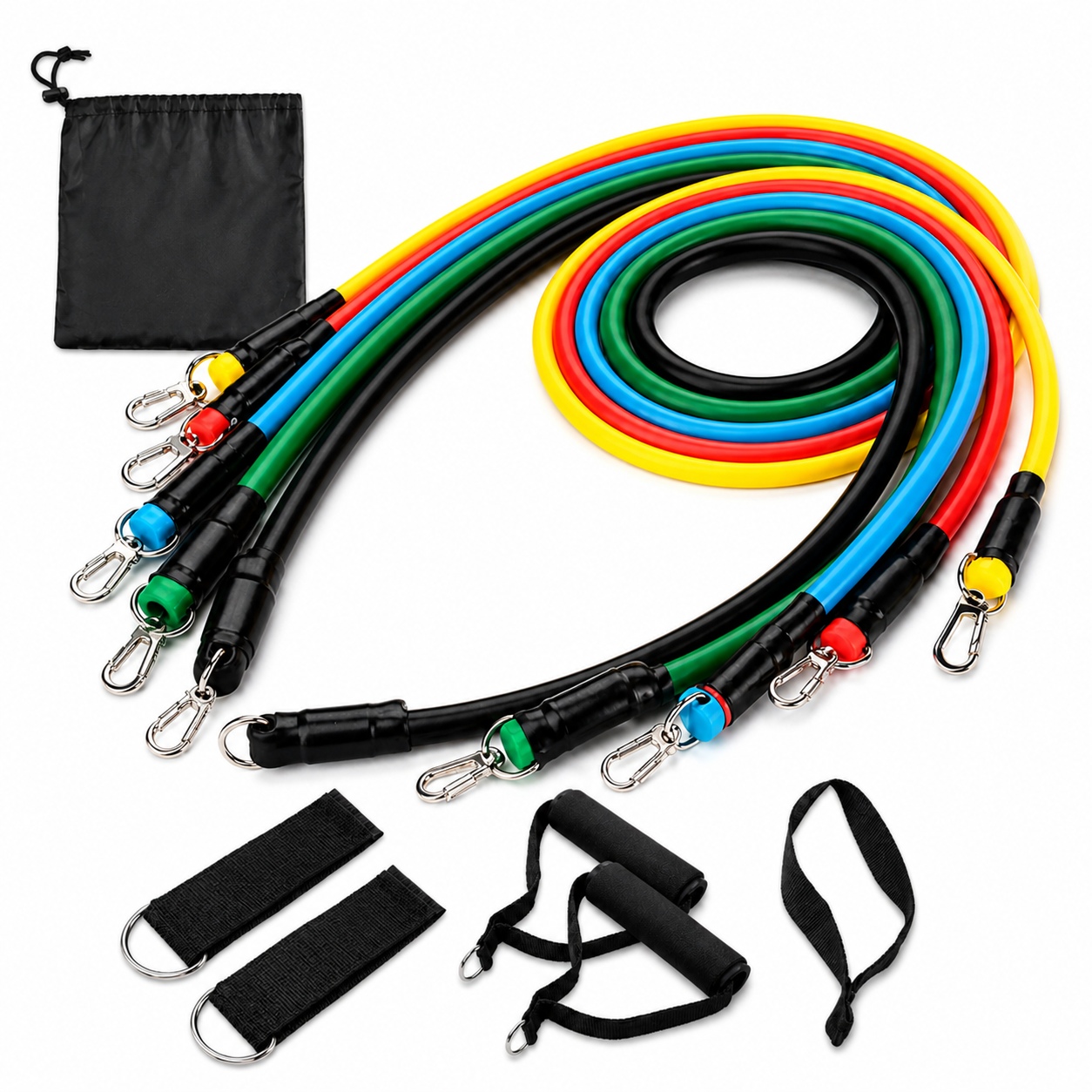 5-Level Resistance Band Set with Handles and Straps | Body Toning + Muscle Building + Slimming