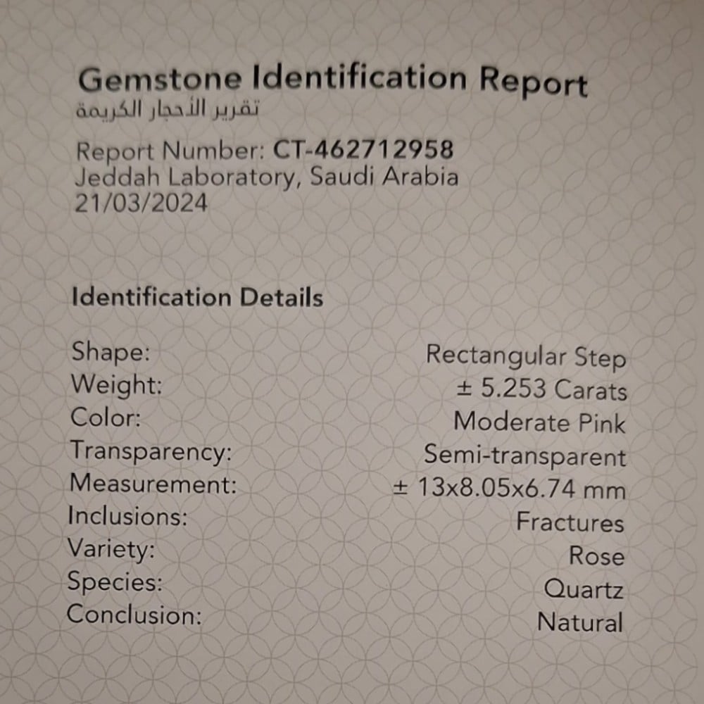 حجر روز كوارتز الطبيعي قصة ريكتنغلر ستب مفحوص موثق بشهادة مختبر