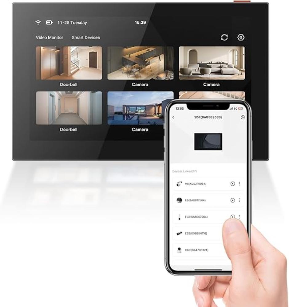 شاشة EZVIZ اللاسلكية التي تعمل باللمس للاستخدام الداخلي، تعمل مع 30 كاميرا/جرس باب، شاشة ملونة قابلة للمس مقاس 7 بوصات، تشغيل مباشر، محادثة ثنائية الاتجاه، بطارية 4600 مللي أمبير، نغمة رنين (SD7)