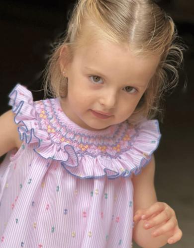 فستان اسباني مقلم  (قطعتين) عملي وانيق