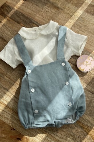 طقم كتان ولادي من قطعتين