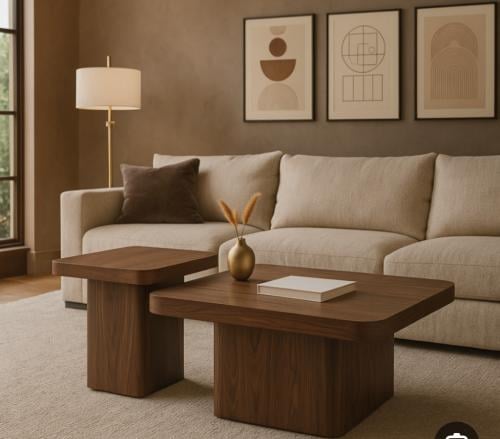 طقم طاولات خشب لون بني