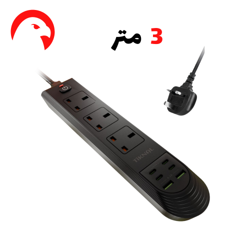 توصيلة كهربائية 3 متر 3 منافذ 2 USB و 4 PD شحن سري...
