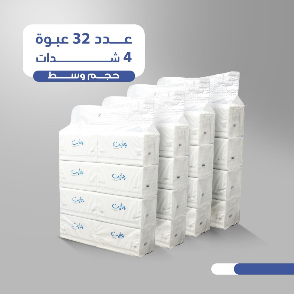 4 شدات مناديل وايت سوفت 5 طبقات حجم وسط